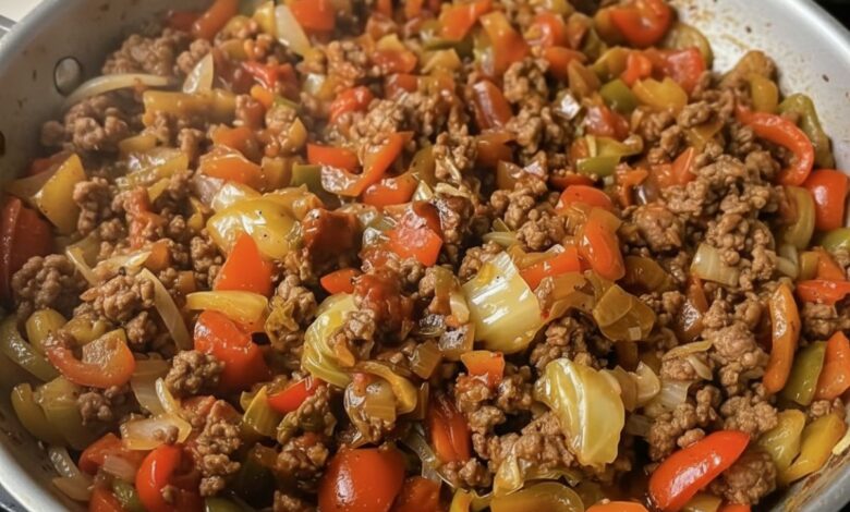 Cabbage and Ground Beef Skillet in a pot