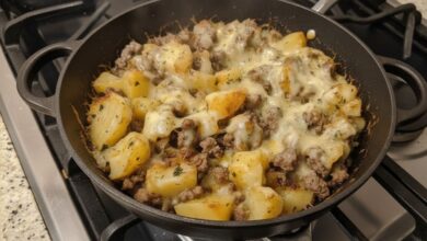 Hamburger Hash in black pan