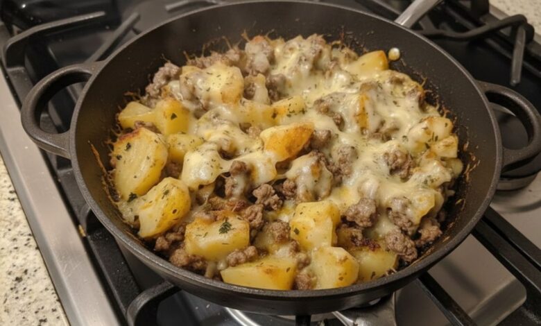 Hamburger Hash in black pan