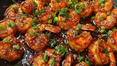 Honey Garlic Shrimp Skillet in a pan
