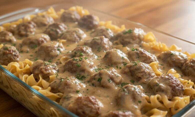 Swedish Meatball Noodle Bake