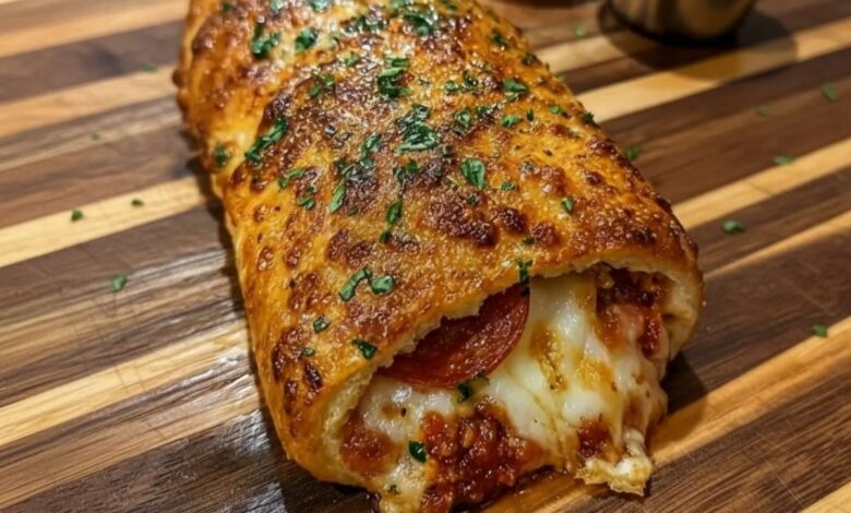 Cheesy Stuffed Stromboli with Sausage & Pepperoni