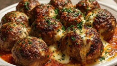 Baked Mozzarella Stuffed Meatballs