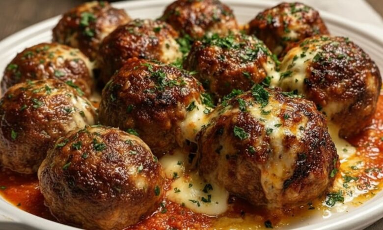 Baked Mozzarella Stuffed Meatballs