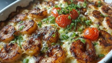 Cheesy Shrimp Alfredo Bake