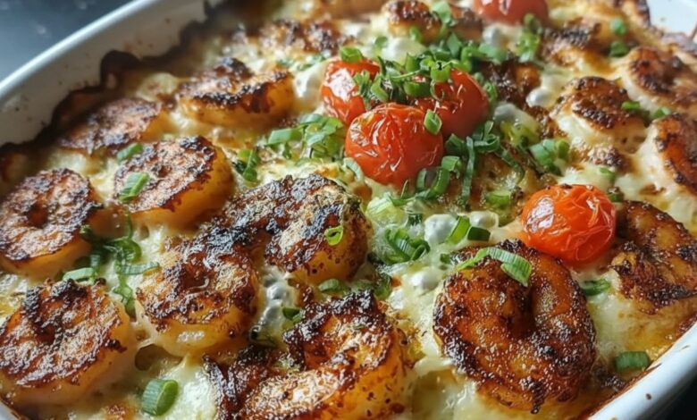 Cheesy Shrimp Alfredo Bake