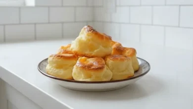 Golden, fluffy Nun’s Puffs arranged on a plate, showcasing their light and airy texture.