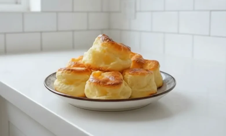 Golden, fluffy Nun’s Puffs arranged on a plate, showcasing their light and airy texture.