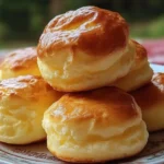 Close-up of golden, fluffy Nun’s Puffs stacked on a plate, showcasing their soft, airy texture.