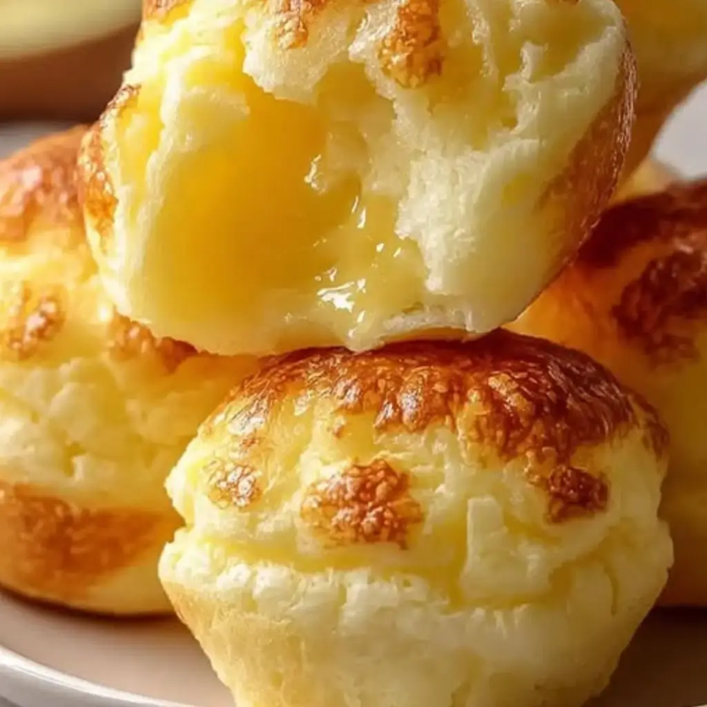 Close-up of a golden, fluffy Nun’s Puff with a bite taken out, showing a soft and airy interior.