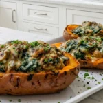 Creamy Mushroom & Spinach Stuffed Sweet Potatoes