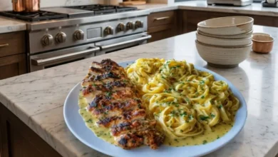 Creamy Garlic Parmesan Chicken with Fettuccine