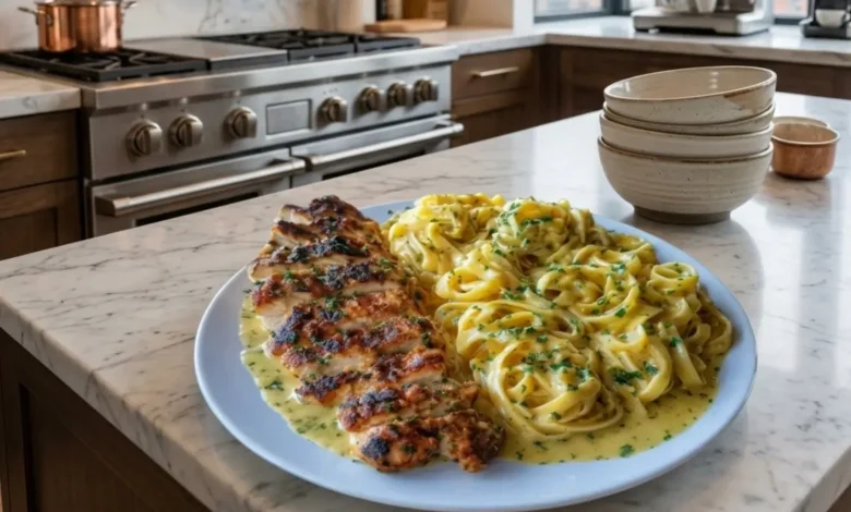Creamy Garlic Parmesan Chicken with Fettuccine
