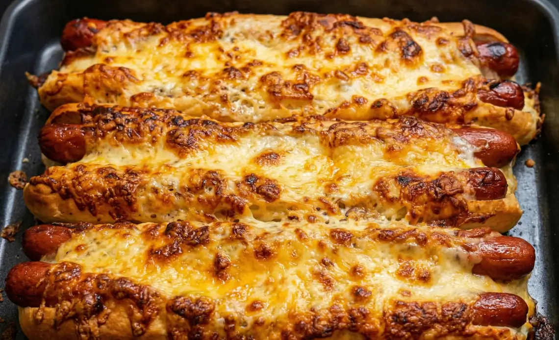 Crispy Cheesy Baked Hot Dogs