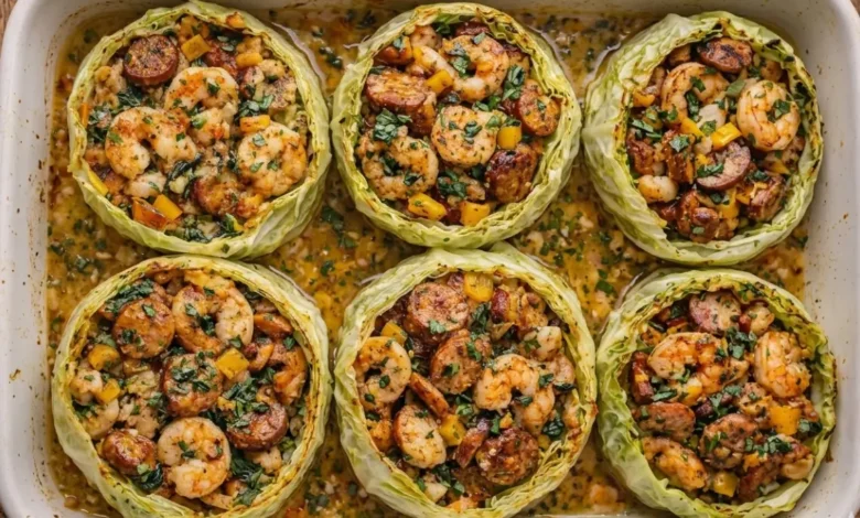 Shrimp and Sausage Stuffed Cabbage Cups