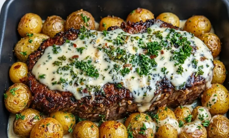 Creamy Garlic Butter Steak and Roasted Baby Potatoes