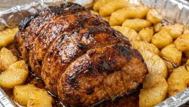 Brown Sugar Glazed Beef Tenderloin with Cinnamon Apples