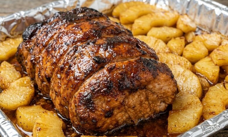 Brown Sugar Glazed Beef Tenderloin with Cinnamon Apples