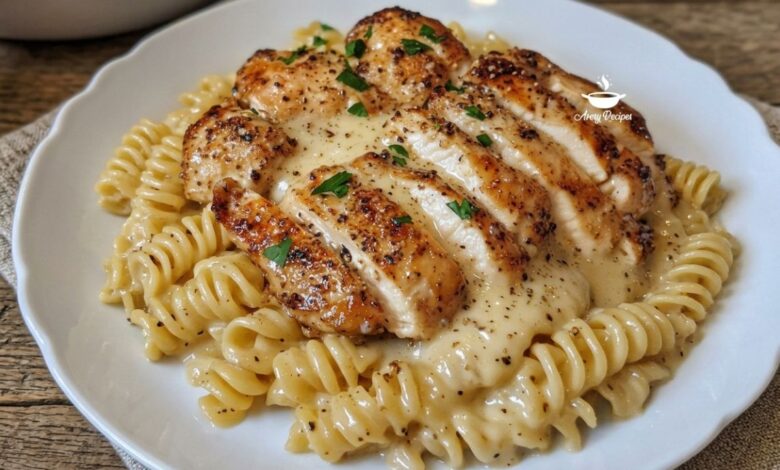 Creamy Garlic Butter Chicken and Rotini in Parmesan Sauce