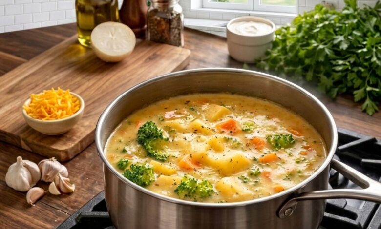Crockpot Potato Broccoli Cheddar Soup Recipe