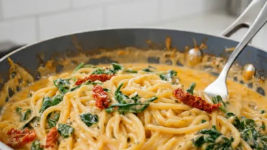 Spaghetti Spinach with Sun-Dried Tomato Cream Sauce