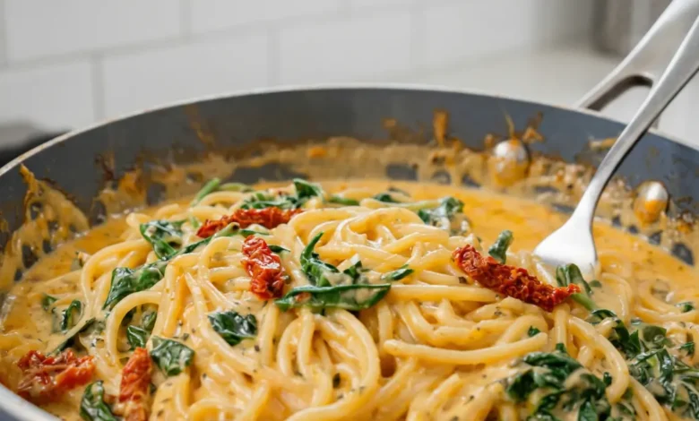 Spaghetti Spinach with Sun-Dried Tomato Cream Sauce