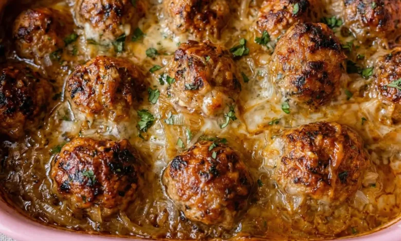 Baked French Onion Meatballs