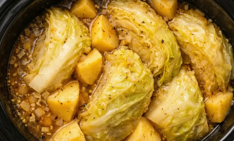 slow cooker cabbage and potatoes in a savory broth