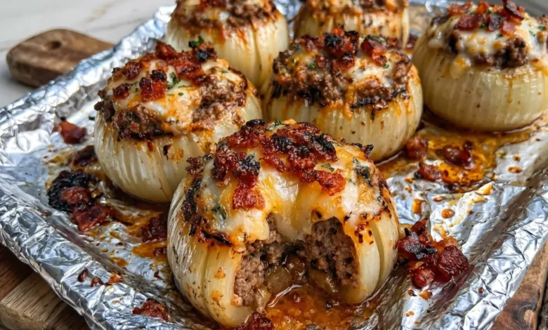 Cheese and Bacon Stuffed Onions