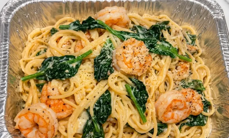 Cheesy Garlic Butter Shrimp & Spinach Pasta