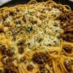 Garlic Butter Beef Spaghetti with Four Cheese Sauce
