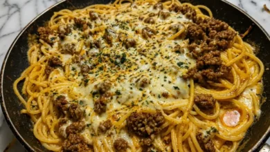 Garlic Butter Beef Spaghetti with Four Cheese Sauce