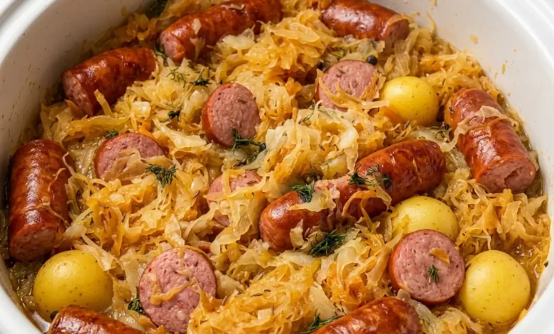 Slow Cooker Sausage Potatoes & Sauerkraut