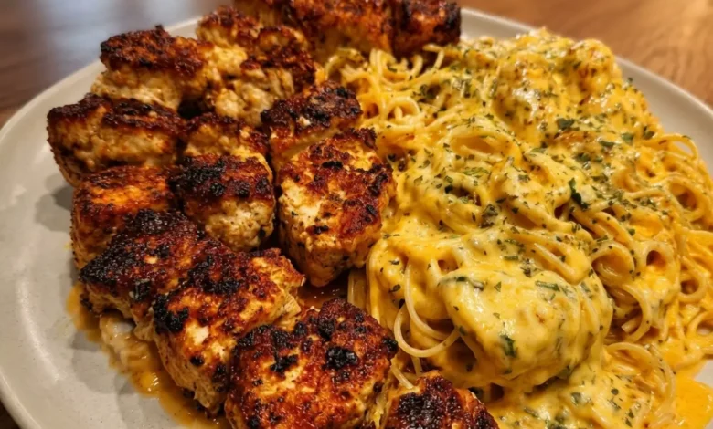 Cowboy Butter Chicken Spaghetti with Creamy Three-Cheese Sauce