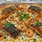 Creamy Salmon and Shrimp Alfredo Pasta