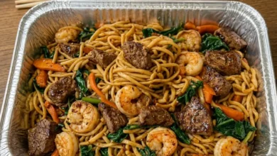 Surf and Turf Shrimp Noodle Stir-Fry