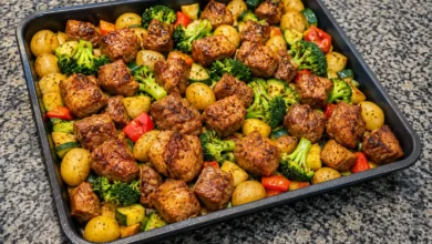 Balsamic Glazed Steak Tips and Veggies Sheet Pan