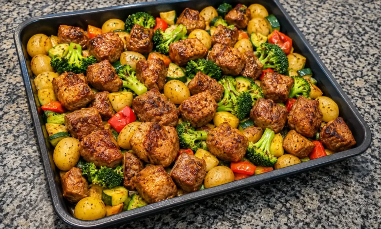 Balsamic Glazed Steak Tips and Veggies Sheet Pan