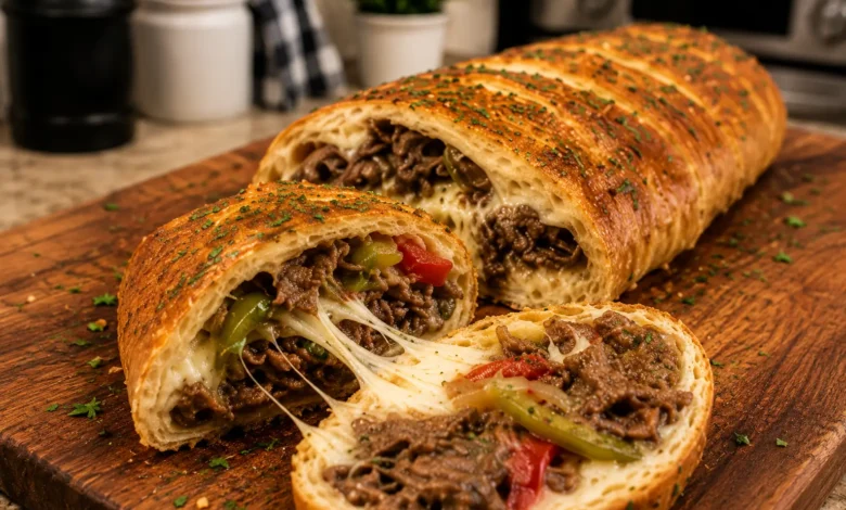CHICKEN BACON RANCH STROMBOLI! CHEESY, GOLDEN & SO GOOD!