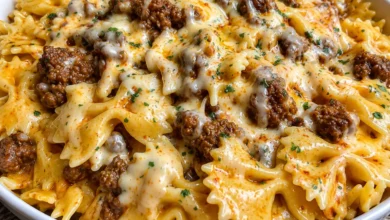 Cheesy Garlic Butter Beef Bowtie Pasta