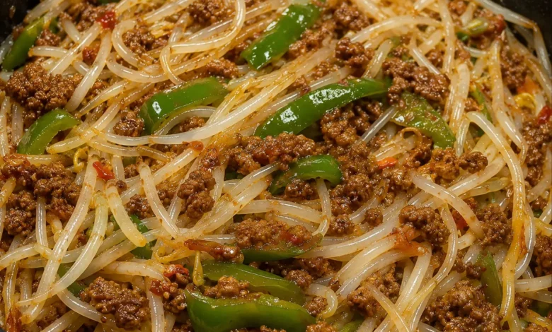 Ground Beef and Bean Sprout Stir Fry