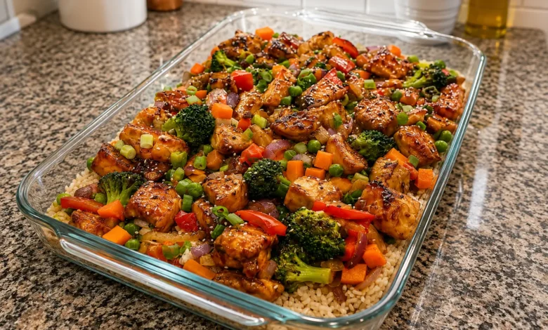 Teriyaki Chicken Veggie Rice Bake