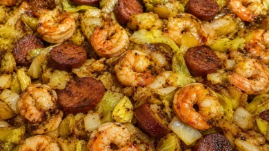 Fried Shrimp, Sausage and Cabbage Skillet