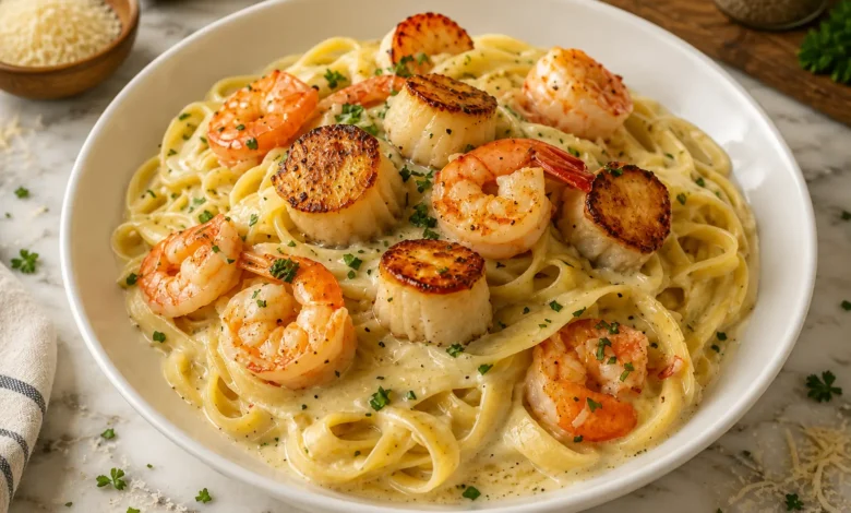 Creamy Shrimp, Lobster and Scallop Alfredo