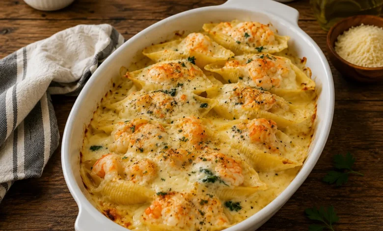 Cheesy Shrimp Alfredo Stuffed Shells