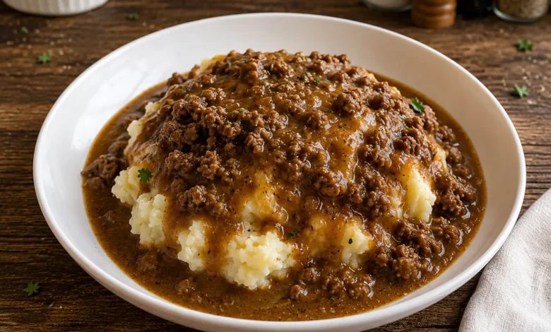 Cozy Hamburger Gravy Over Mashed Potatoes