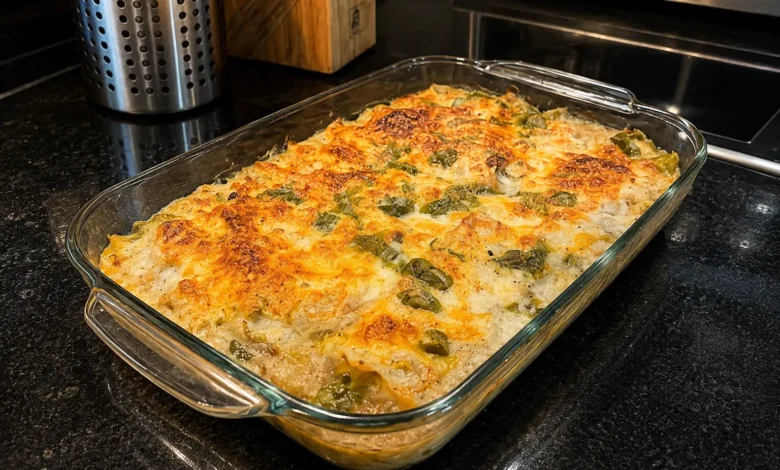Green Chili Chicken Enchilada Casserole