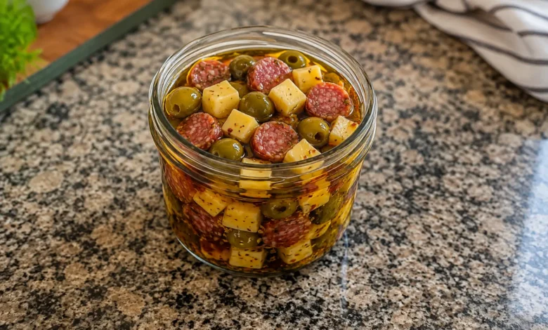 Marinated Feta and Olive Salami Jar