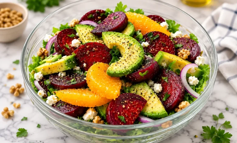 Roasted Beet, Orange, and Avocado Salad