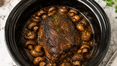 Slow Cooker Garlic Mushroom Braised Pot Roast